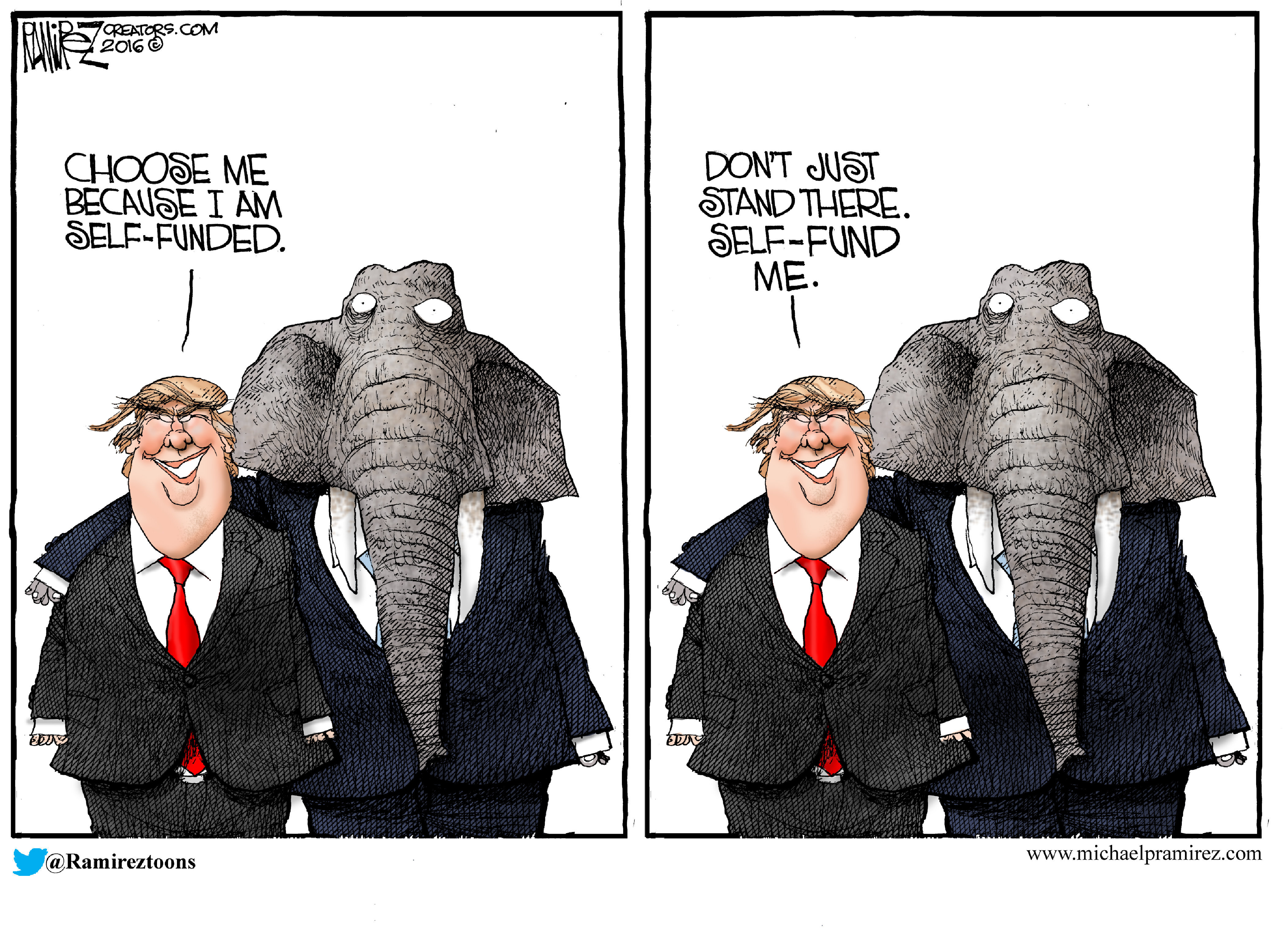 Political cartoon Trump campaign funding