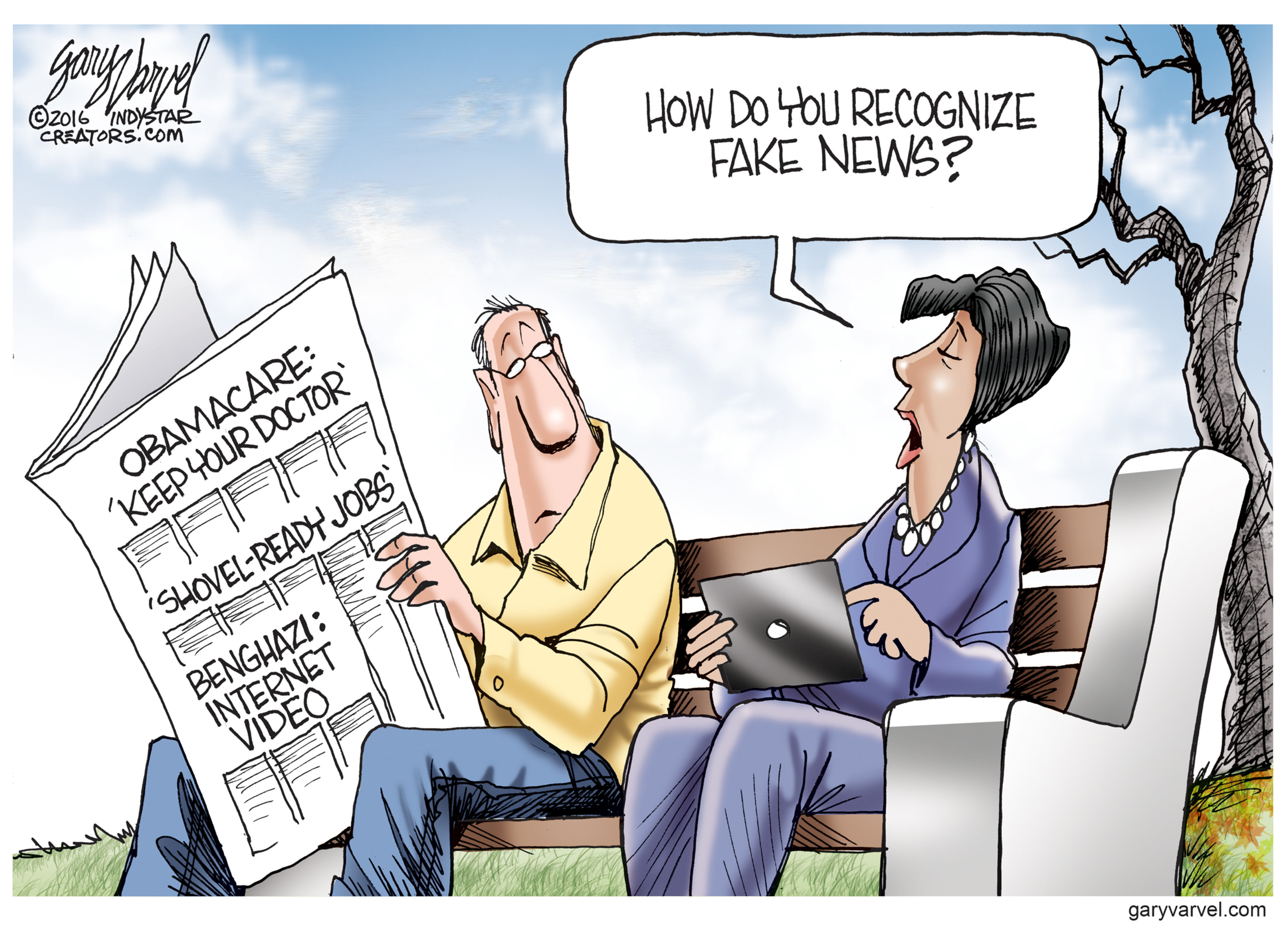 Political cartoon . recognize fake news