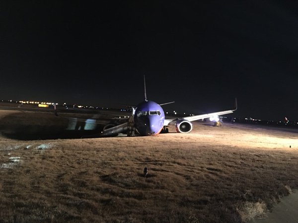 The Southwest Airlines flight that rolled off the taxiway at Nashville International Airport Tuesday.