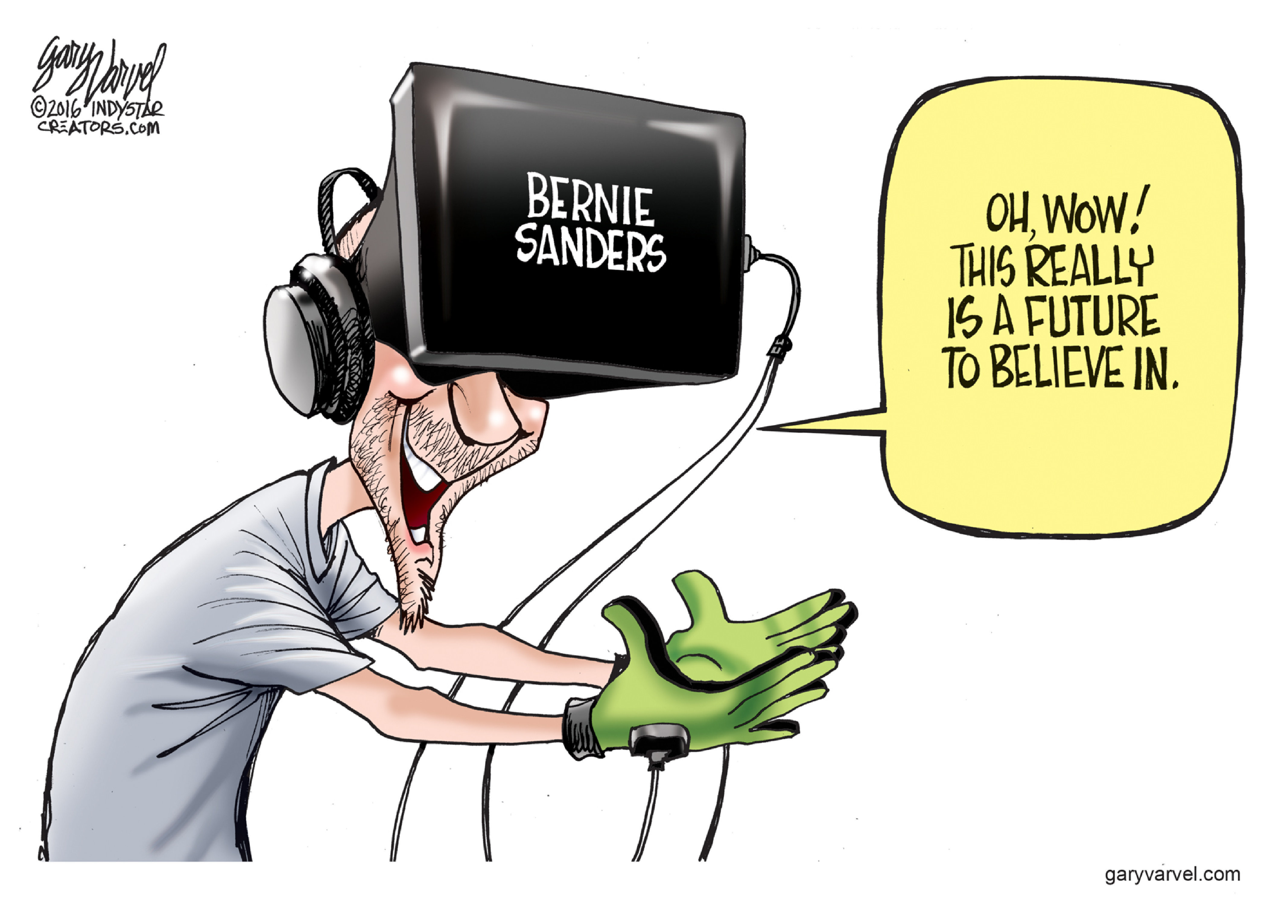 Political Cartoon . Bernie Virtual Reality