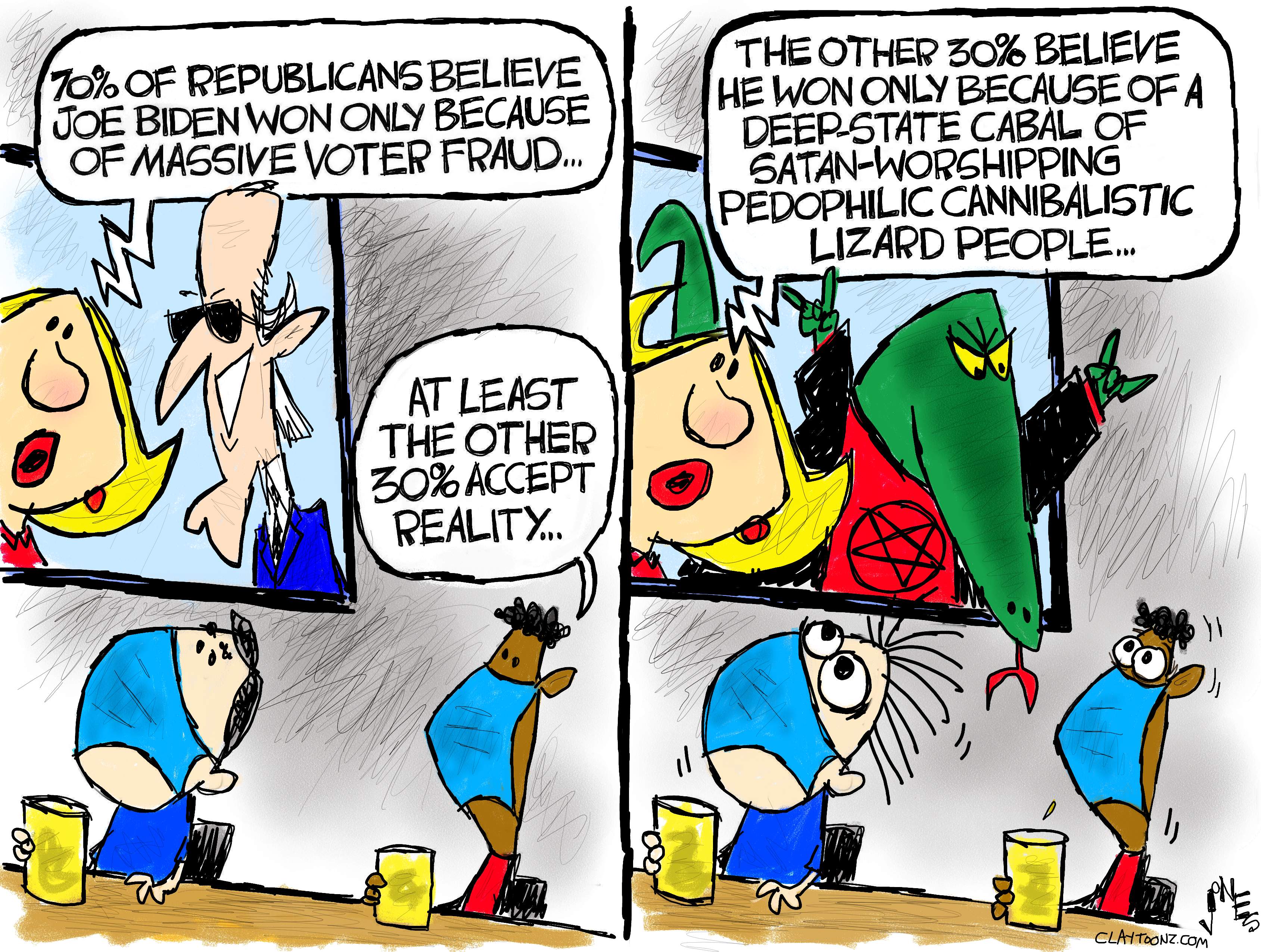 Political Cartoon U.S. Trump Biden conspiracies
