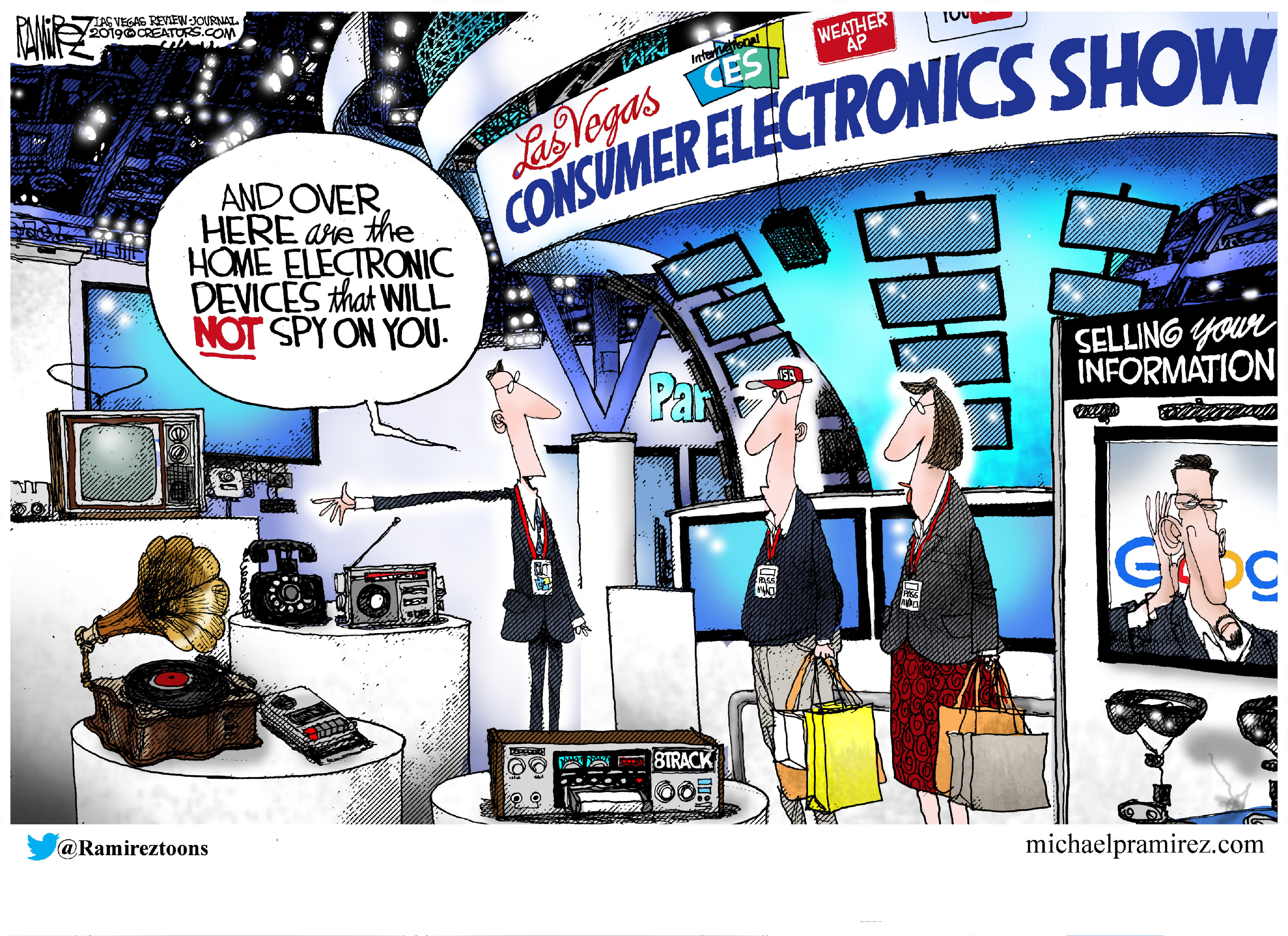 Editorial cartoon . Consumer Electronics Show spying devices