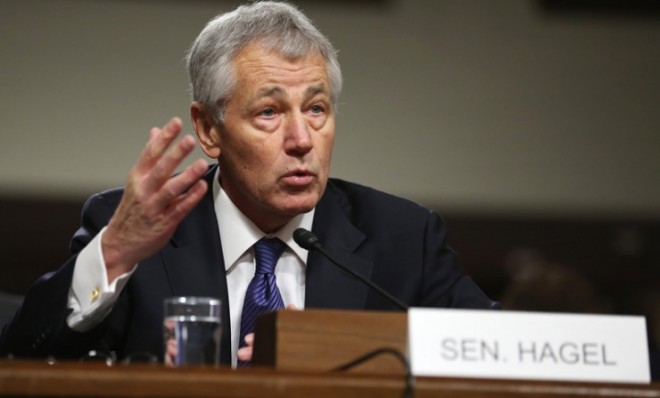 Chuck Hagel during his confirmation hearing on Jan. 31.