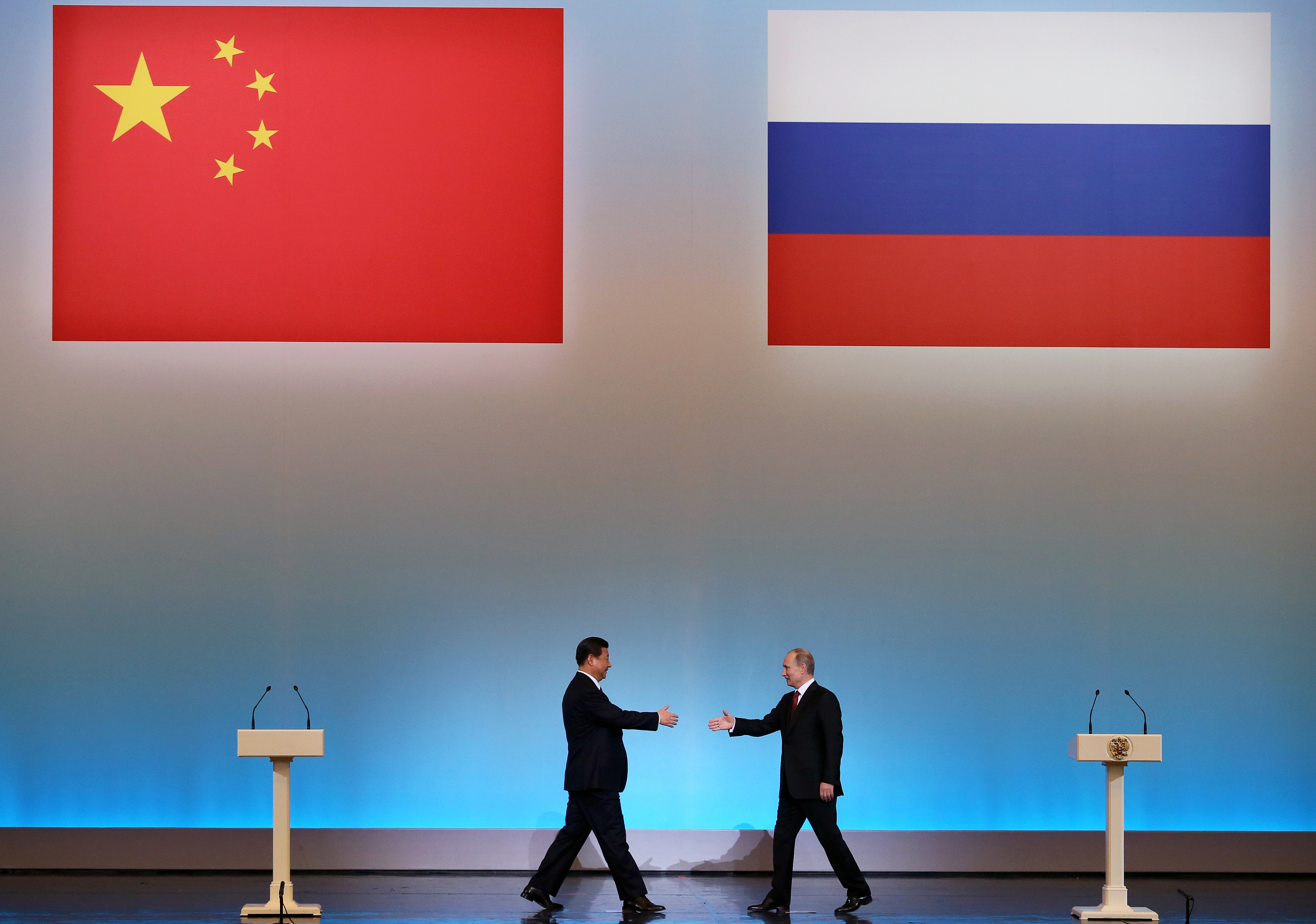 The Chinese and Russian flags