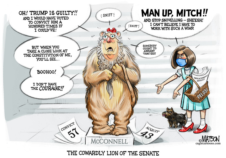 Political Cartoon U.S. mcconnell trump impeachment cowardly lion