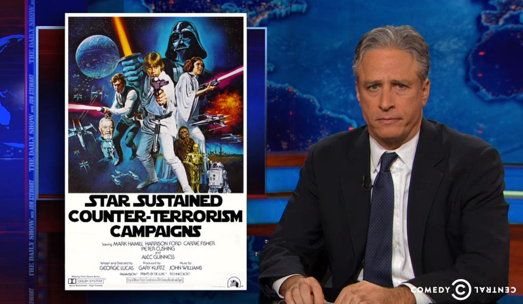 Jon Stewart explains the difference between Obama&#039;s and Bush&#039;s wars on terrorists