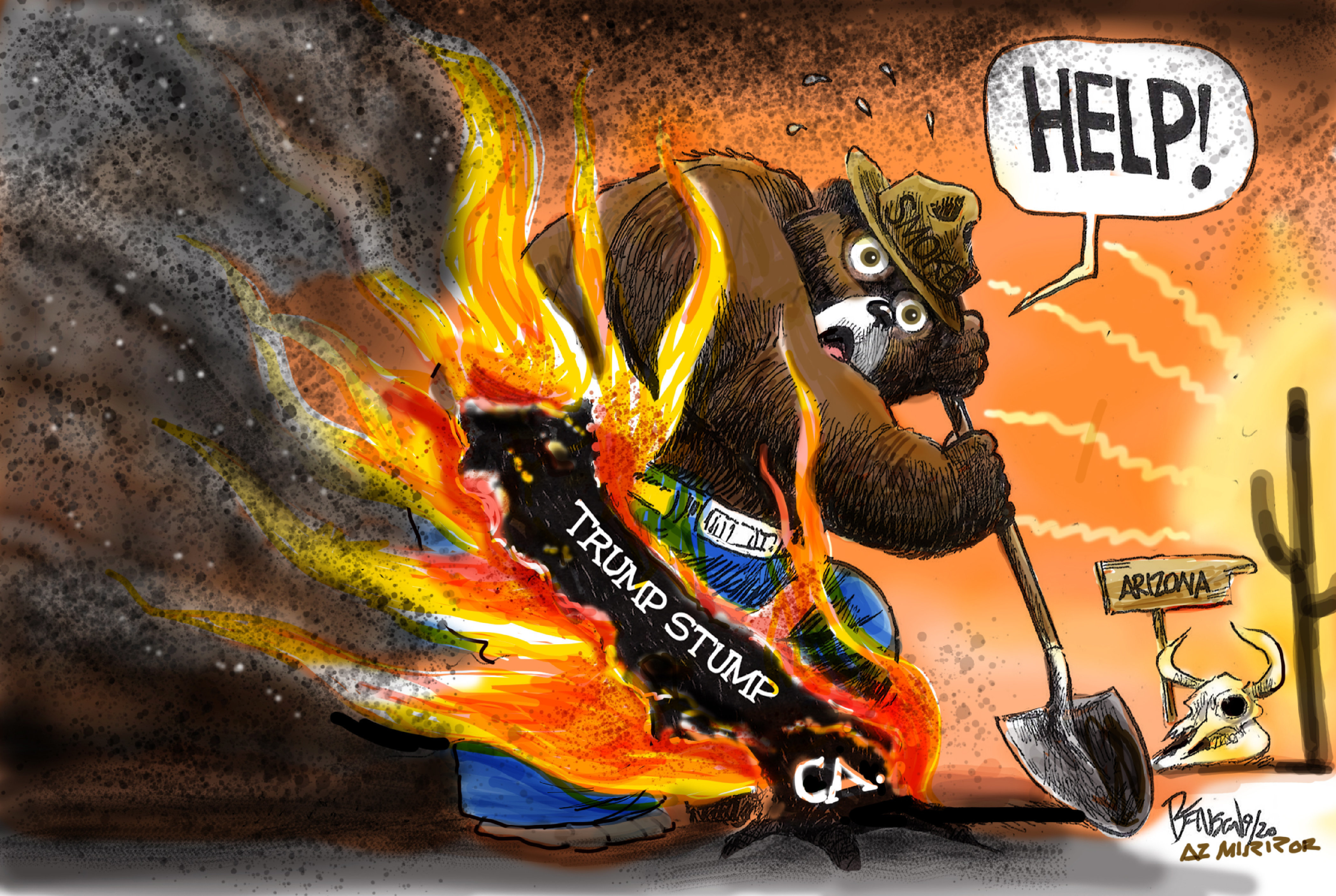 Political Cartoon U.S. wildfires Trump Smokey the Bear