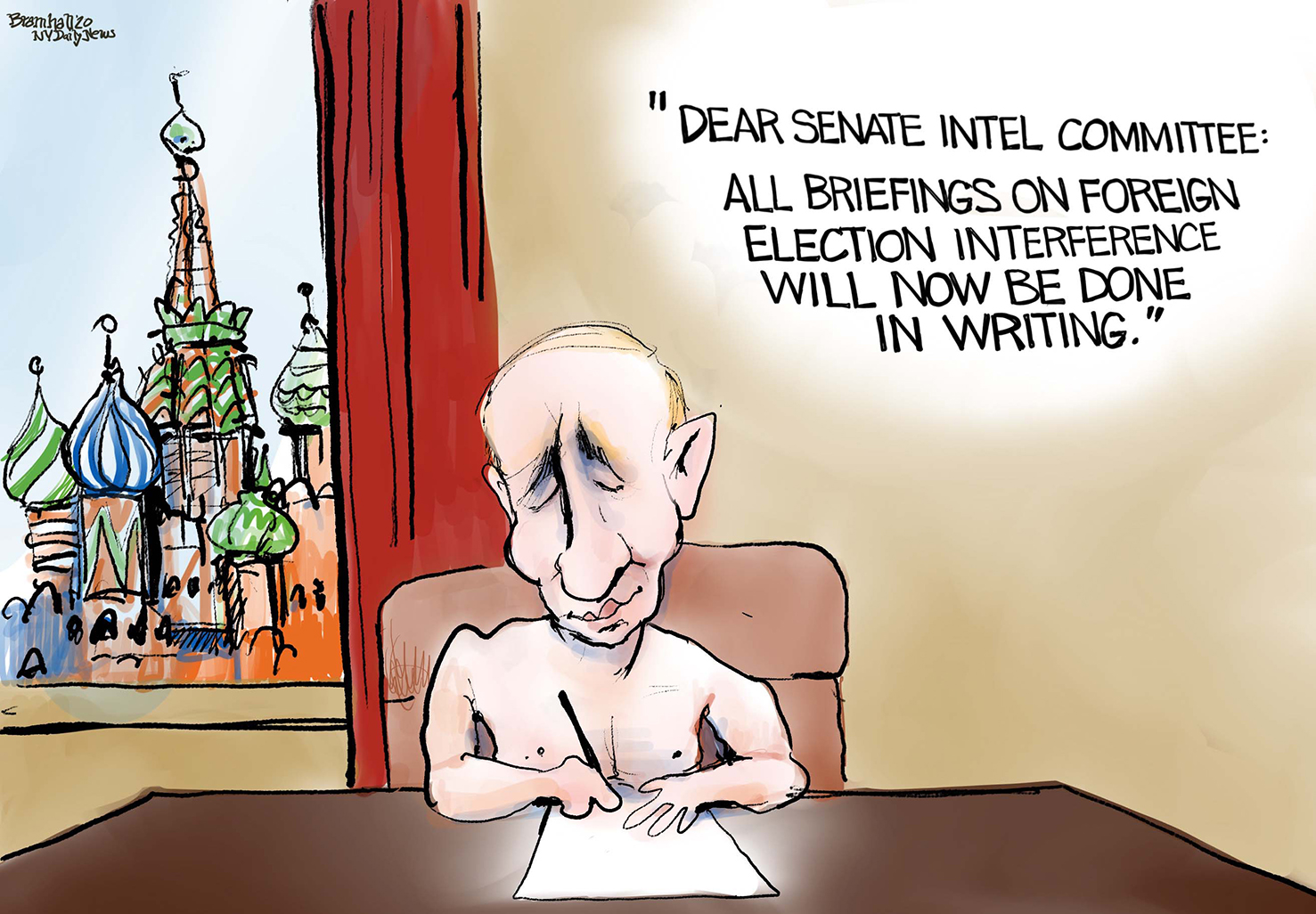 Political Cartoon U.S. Putin 2020 campaign interference