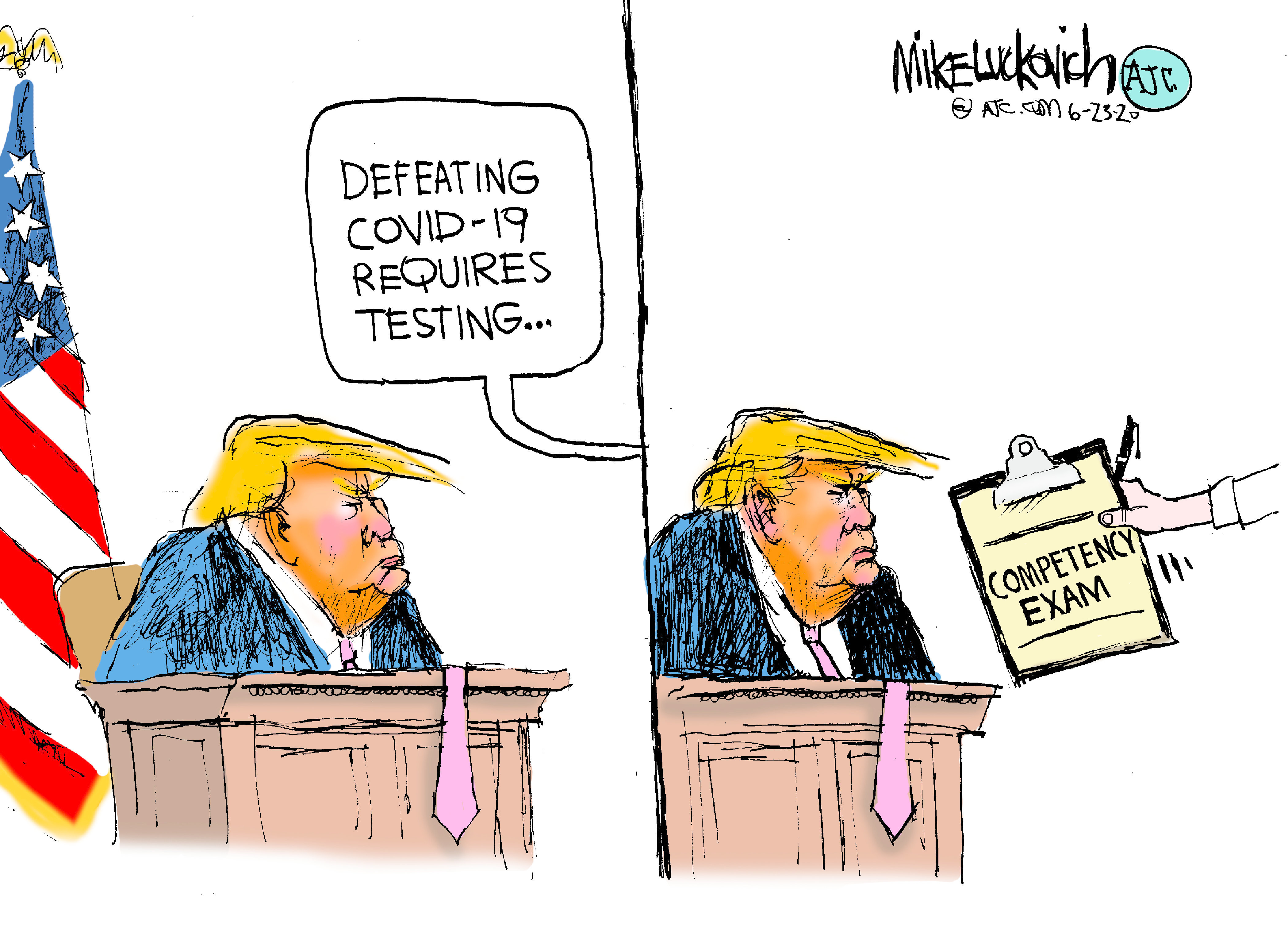Political Cartoon U.S. Trump coronavirus competency test
