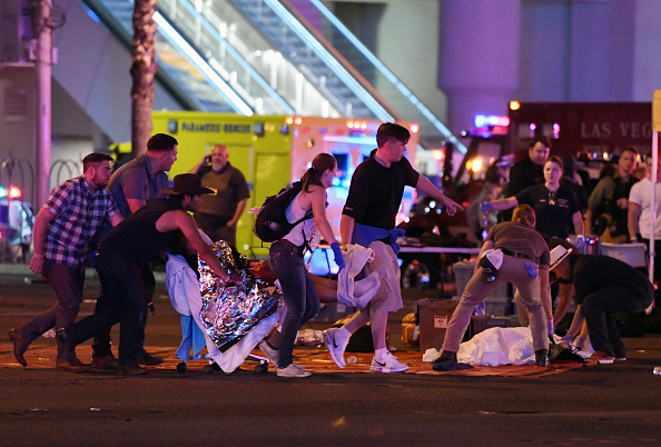 First responders tend to a victim of the Las Vegas shooting.