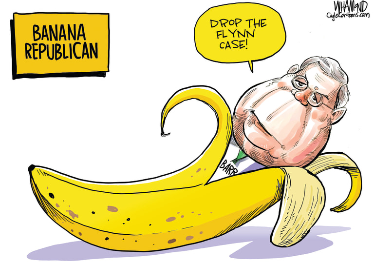 Political Cartoon U.S. Bill Barr Flynn Trump banana republican