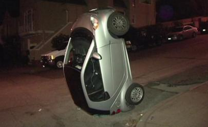 Vandals are flipping over Smart Cars in San Francisco