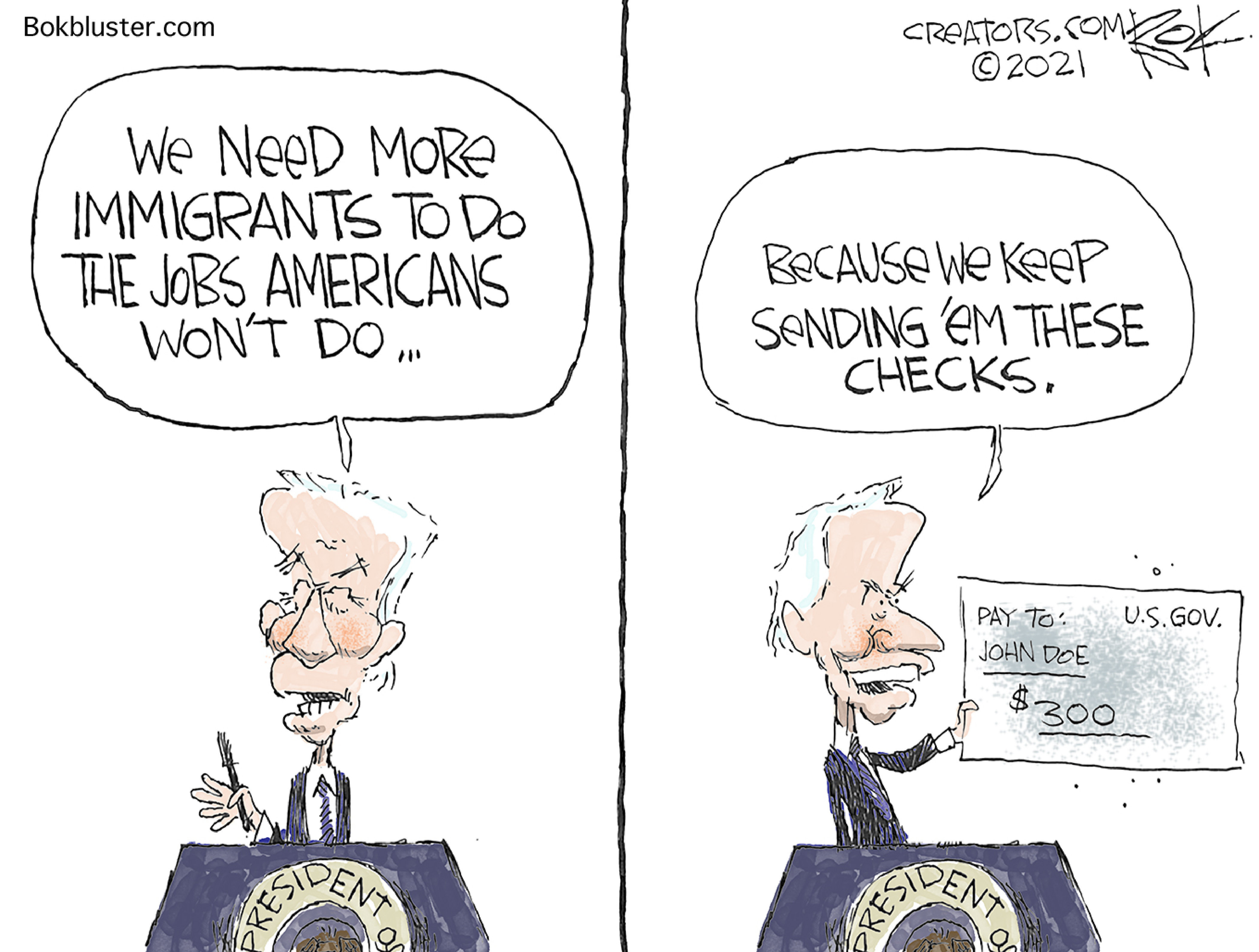 Political Cartoon U.S. biden unemployment checks