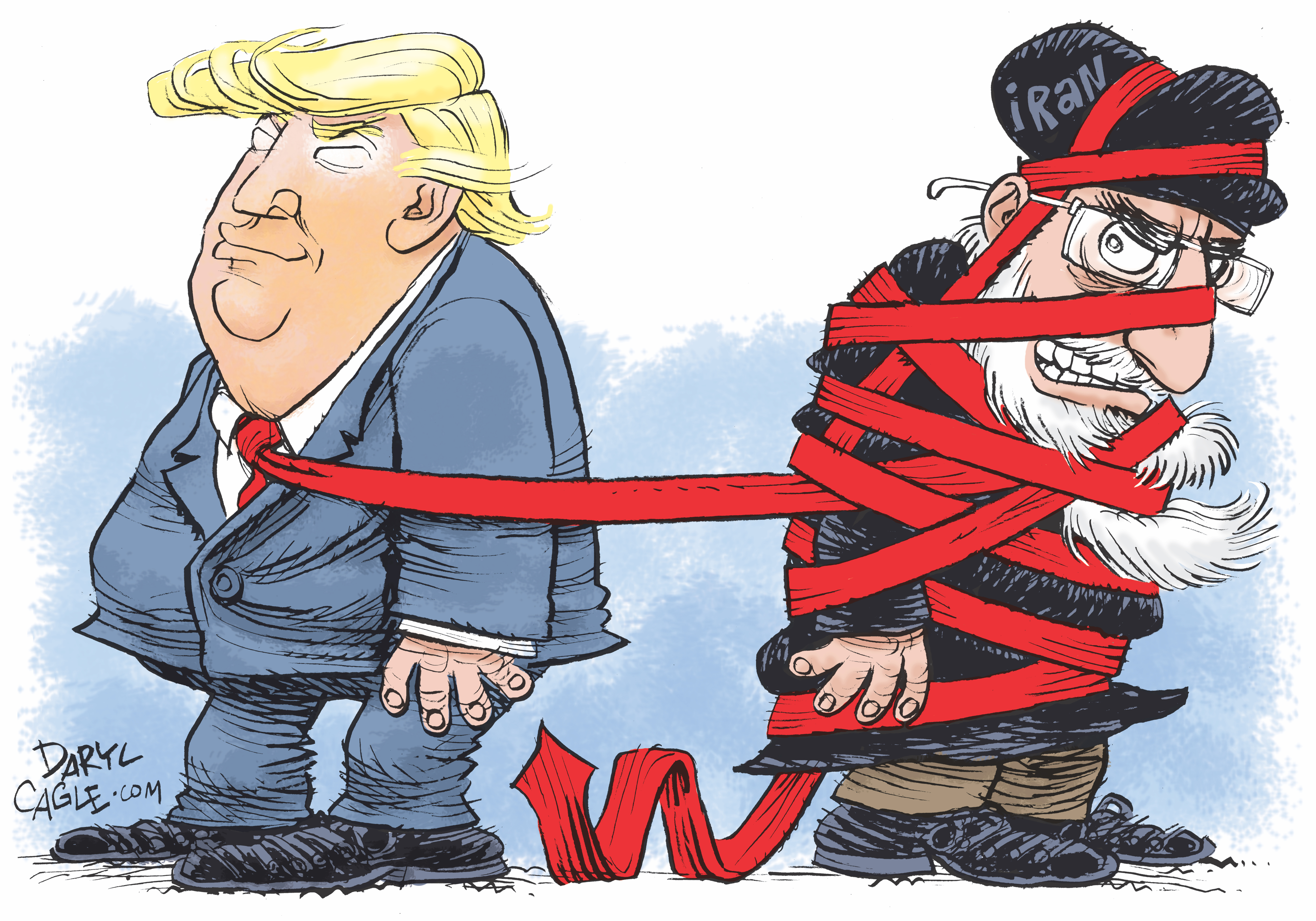 Political Cartoon . Trump Rouhani Iran Embargo Sanctions Tension