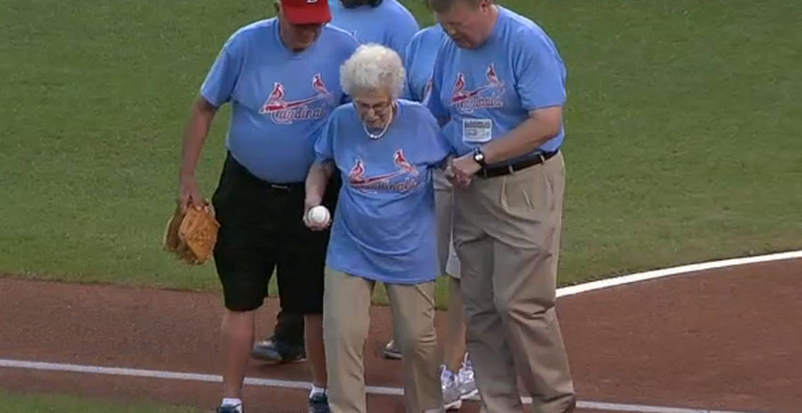 Watch this inspiring Centenarian throw out a first pitch for the Cardinals