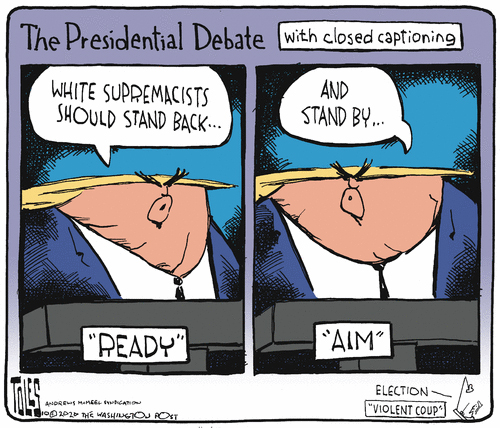 Political Cartoon U.S. Trump debate proud boys