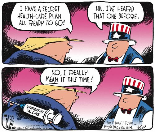 Political Cartoon U.S. Trump vaccine health care covid