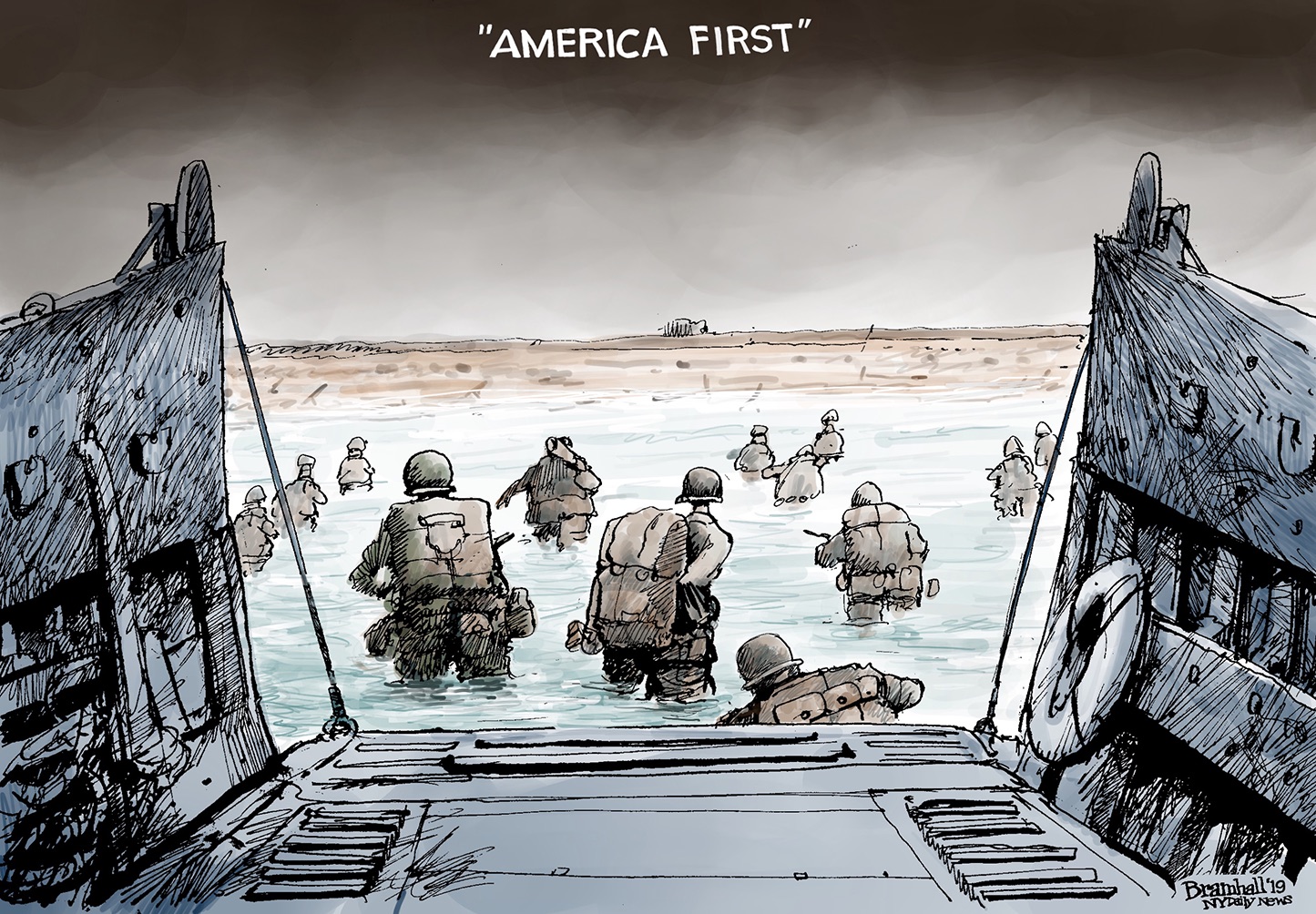 Editorial Cartoon . D-Day Normandy American First WWII