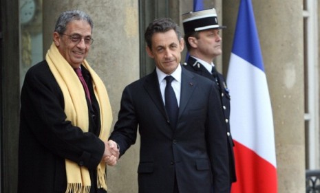 Arab League Secretary-General Amr Moussa is welcomed Saturday by French President Nicolas Sarkozy before a crisis summit on Libya. Since then, Moussa has reportedly waffled on the Western air