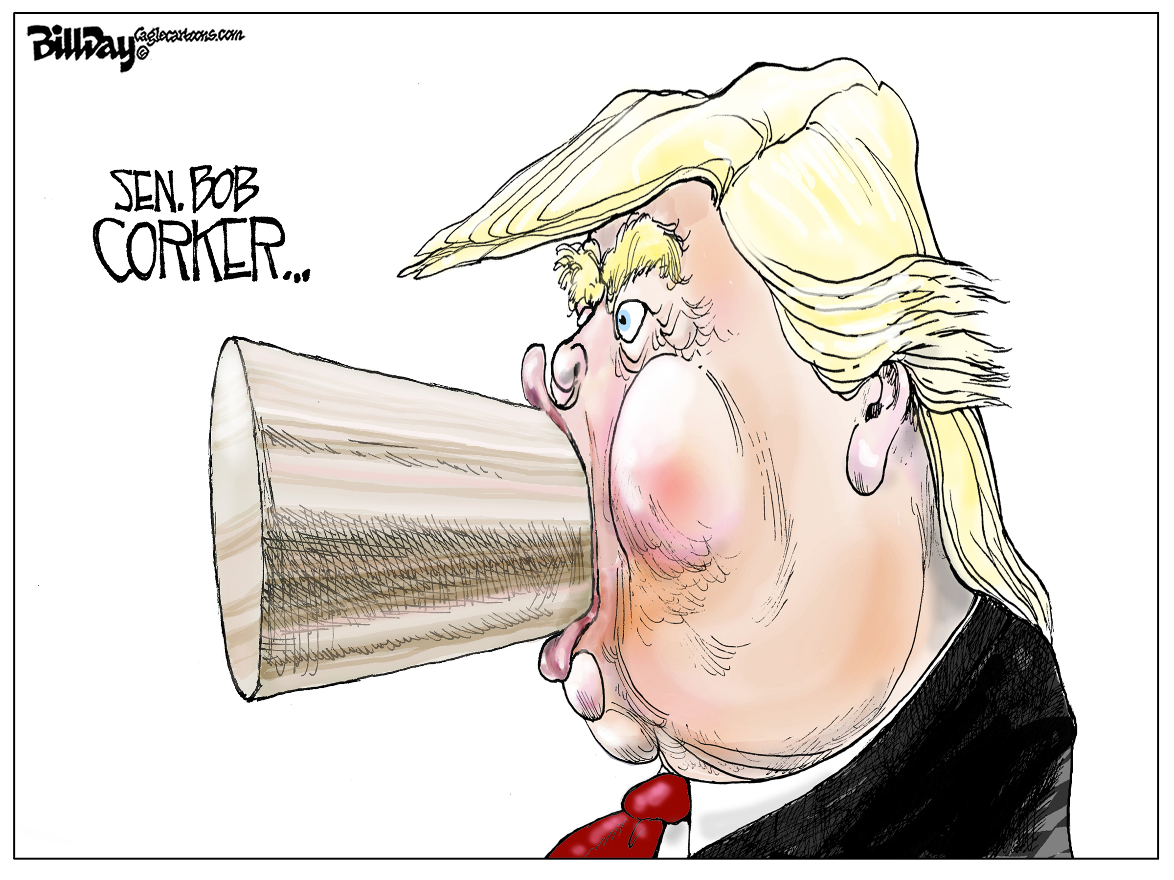 Political cartoon . Trump Bob Corker tweet fight