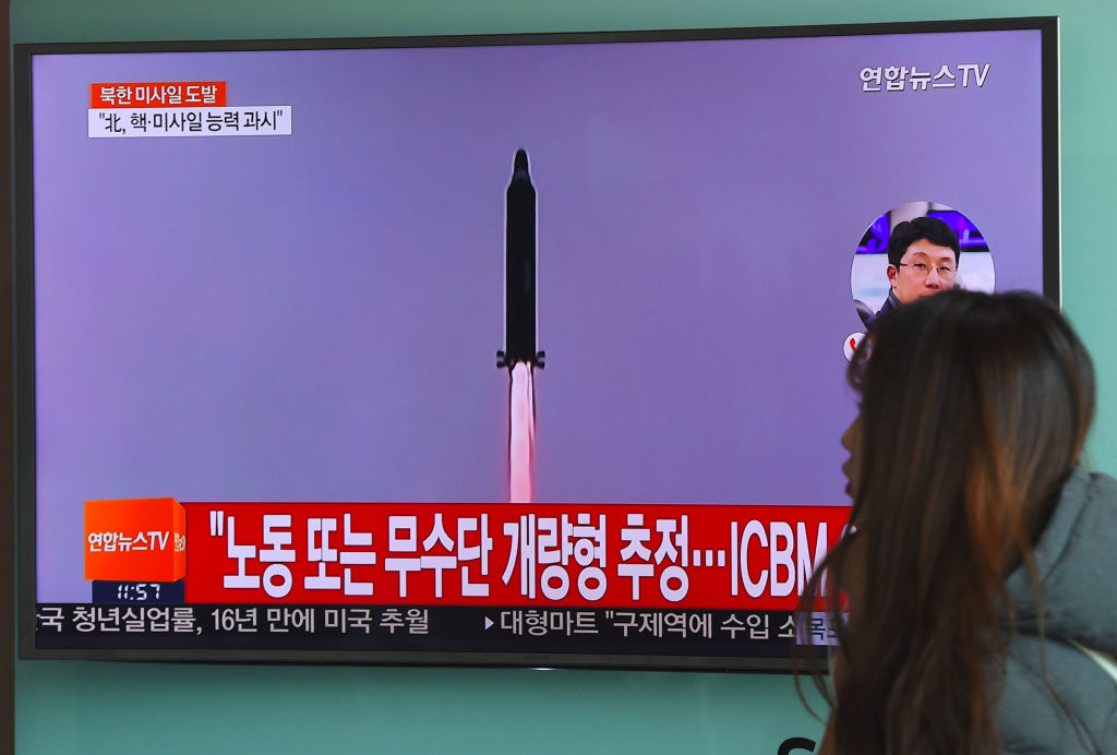 North Korean missile launch on television.