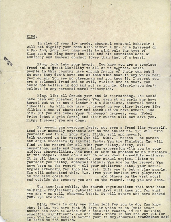 The FBI tried to get Martin Luther King to kill himself with a threatening letter