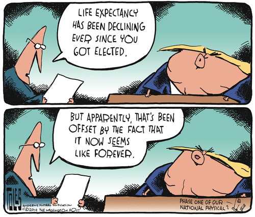 Political Cartoon . Trump Americans Life Expectancy Decline