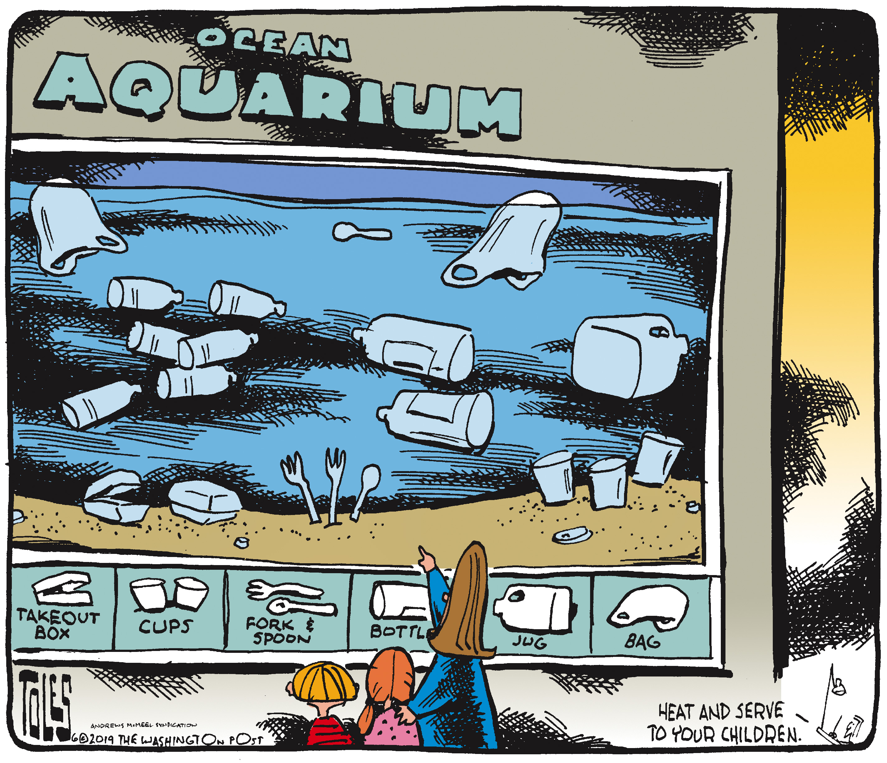 Political Cartoon Aquarium Plastic Pollution Waste Fish