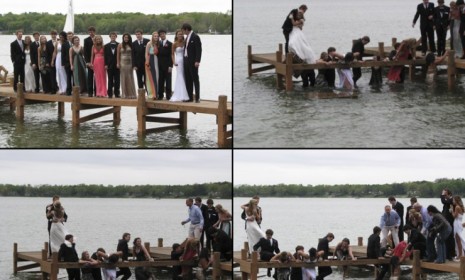 The prom plunge: A series of photos shows a group of 18 Wisconsin high school students posing on a pier before the section gives way, dumping the teens into the water.