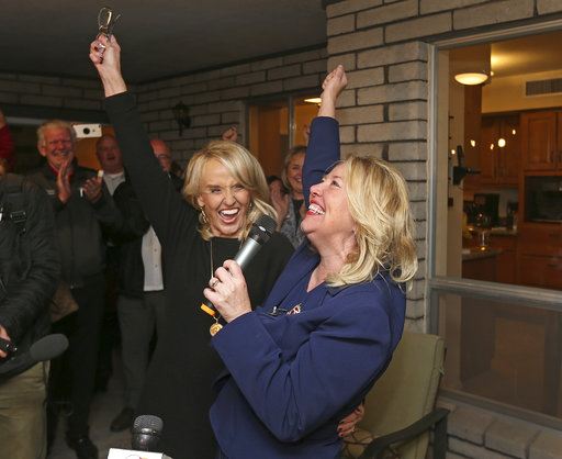 Arizona politician Debbie Lesko, a House candidate, with supporter Jan Brewer