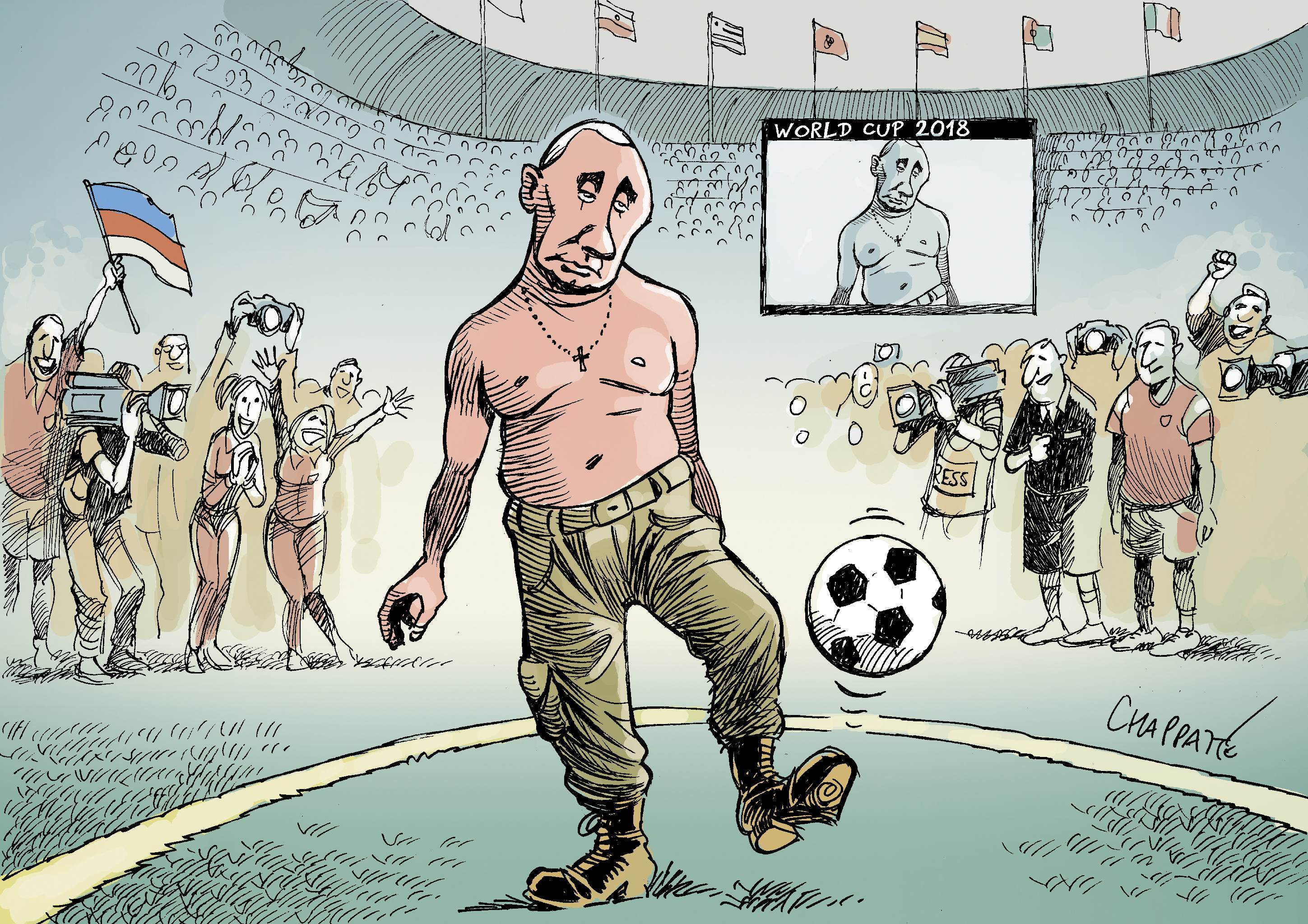 Political cartoon World Putin Russia FIFA World Cup soccer futbol sports