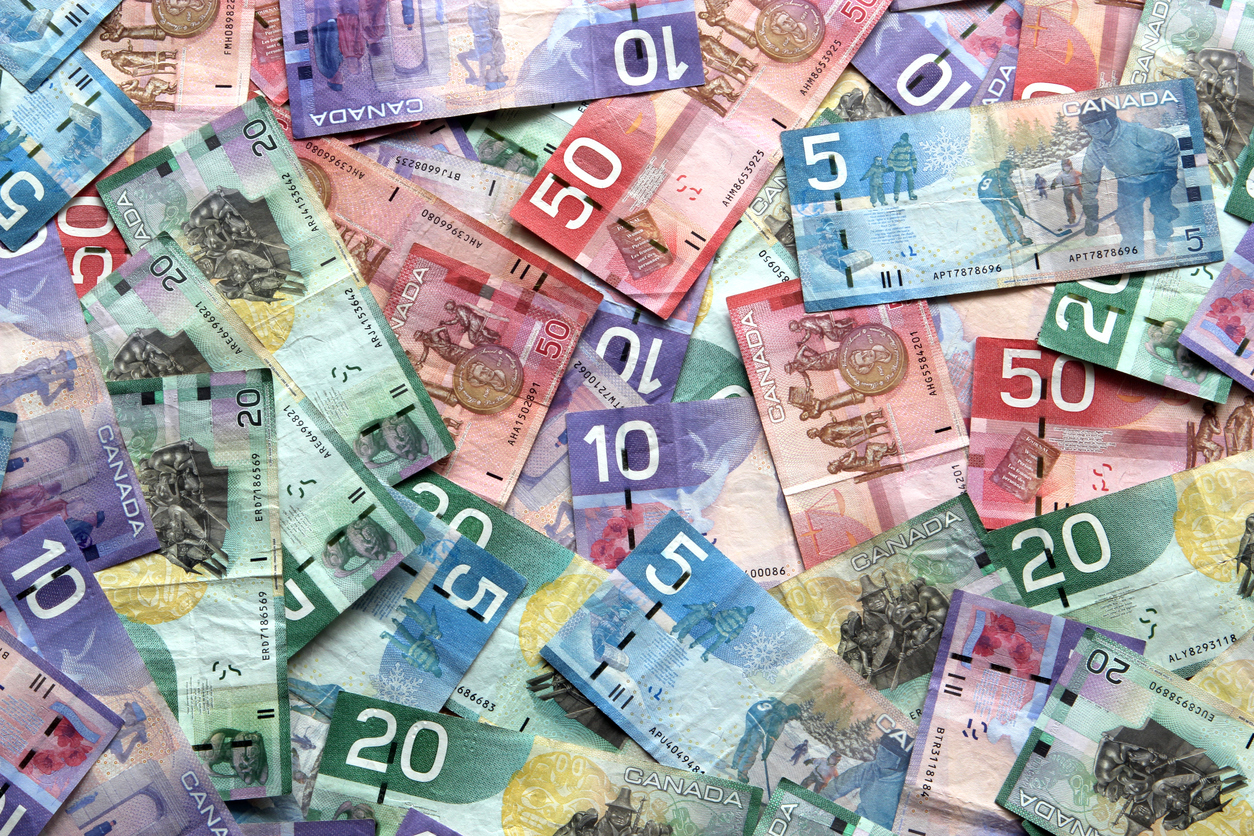 Stacks of Canadian dollars.