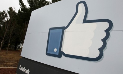 A &quot;like&quot; symbol outside the Facebook headquarters in California