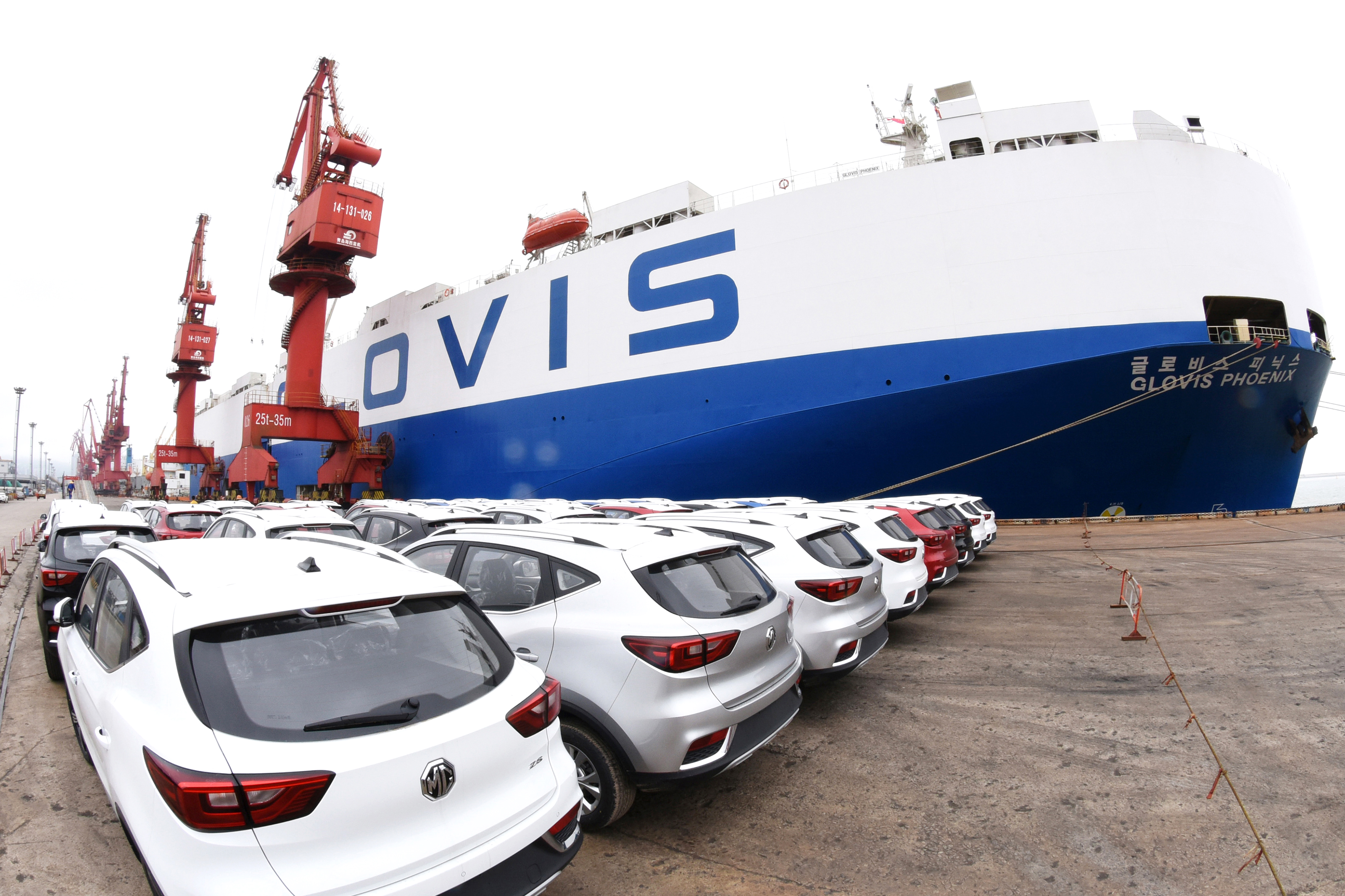 Cars awaiting export from China.