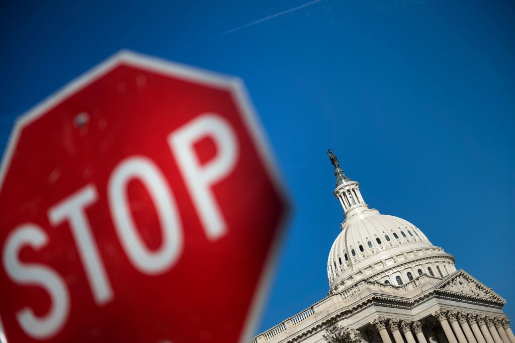 Capitol Hill is seen agains a blue sky while the government begins a shutdown January 20, 2018 in Washington, DC. 