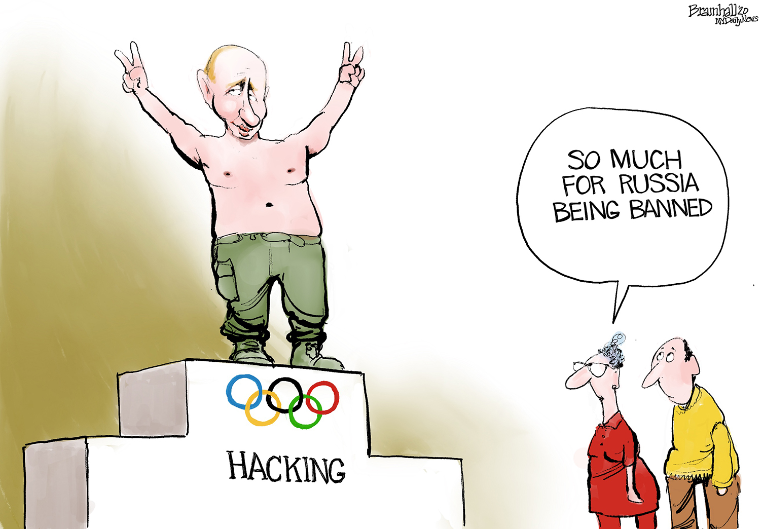 Editorial Cartoon U.S. Putin Russia hacking Olympics doping ban