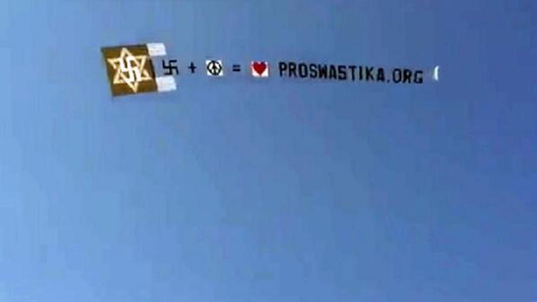 Banner with swastikas flies over New York beaches
