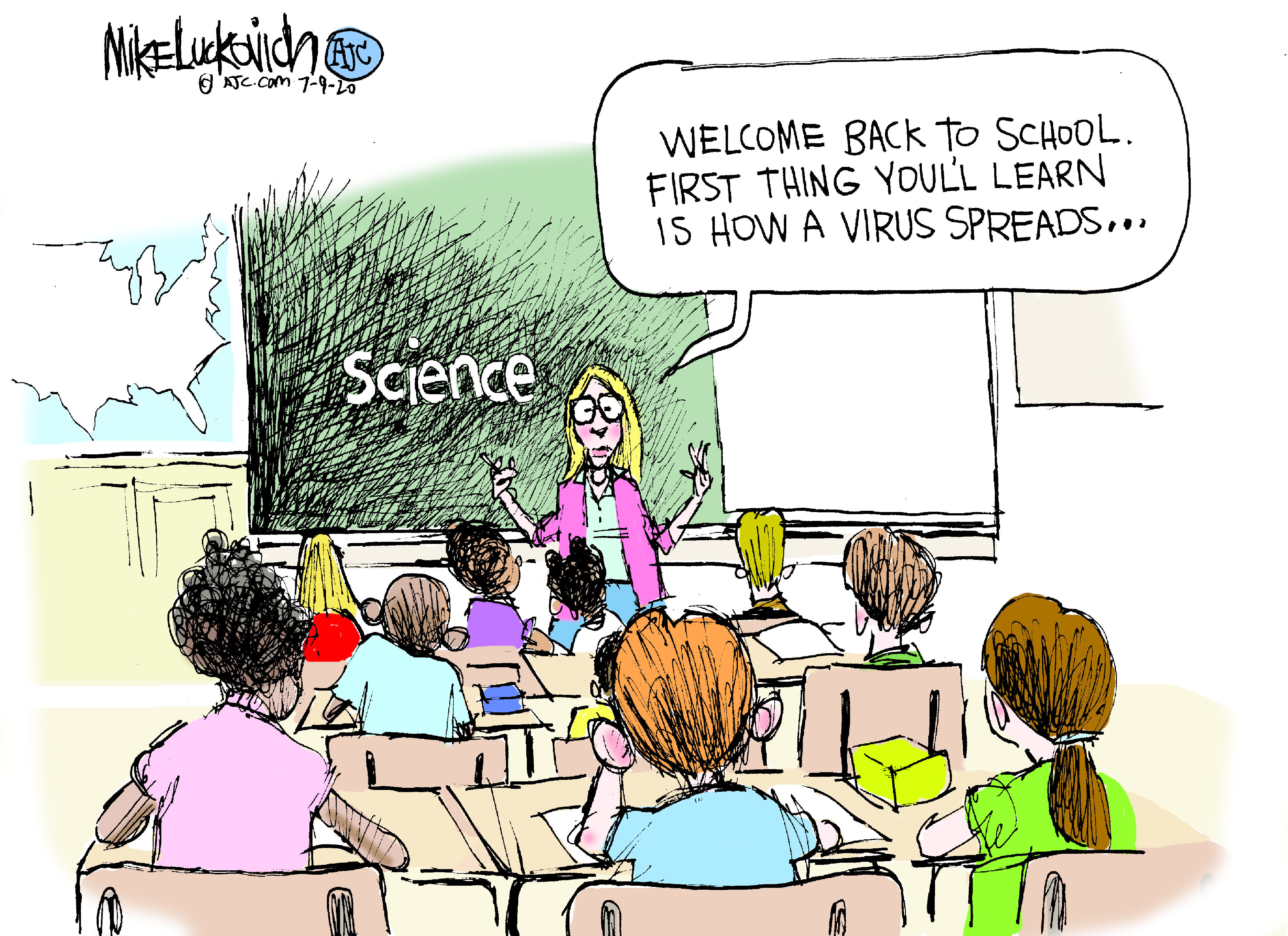 Editorial Cartoon . back to school coronavirus