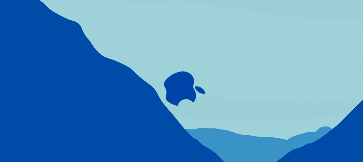 The Apple logo rolling down a mountain.