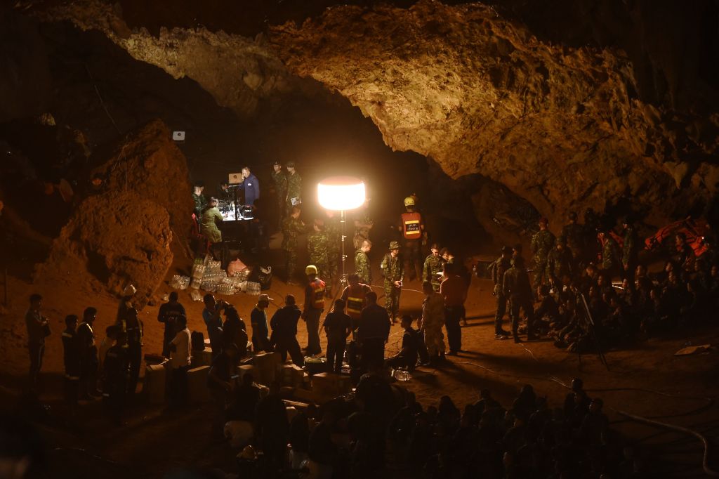 Rescuers inside the cave.