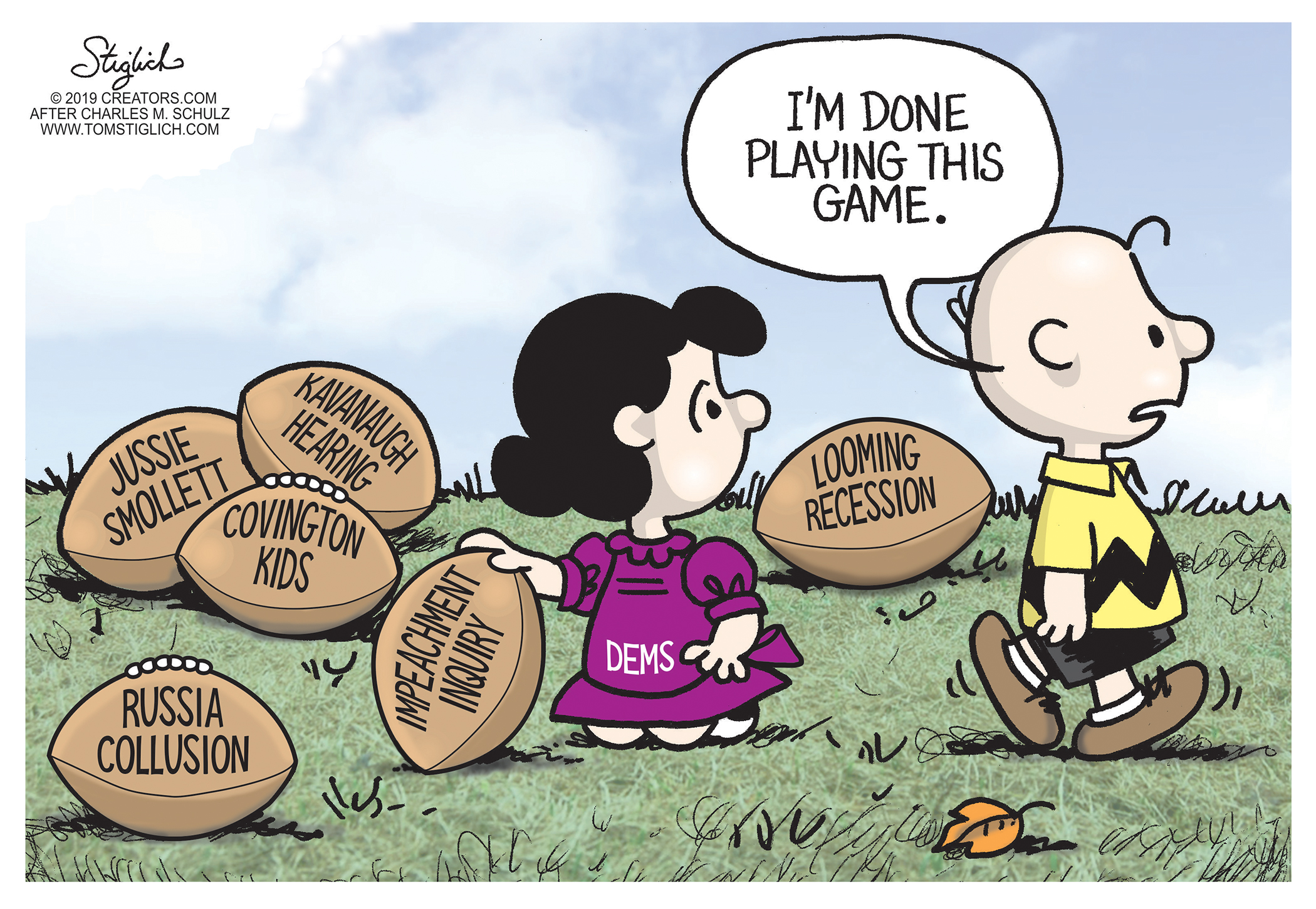 Political Cartoon . Charlie Brown Down With Hoaxes