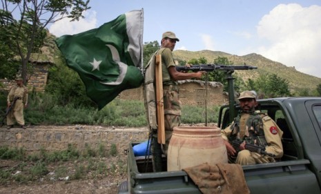 Pakistani soldiers patrol the Afghanistan border this month