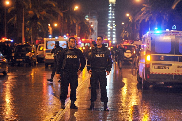 Tunisian police officers near the scene of the explosion.