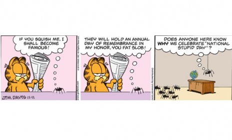 Cartoonist Jim Davis said he wrote the Garfield strip almost a year ago.
