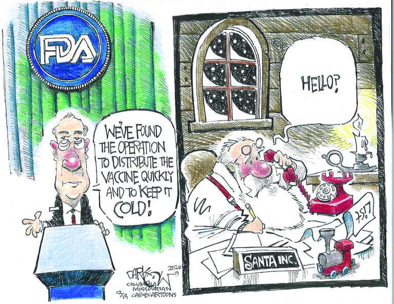 Editorial Cartoon U.S. COVID vaccine Santa Claus