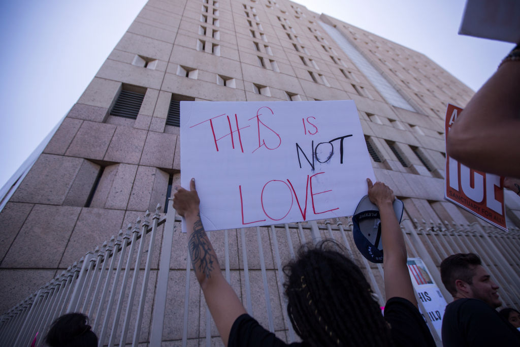 Protester decries Trump border policy in Los Angeles