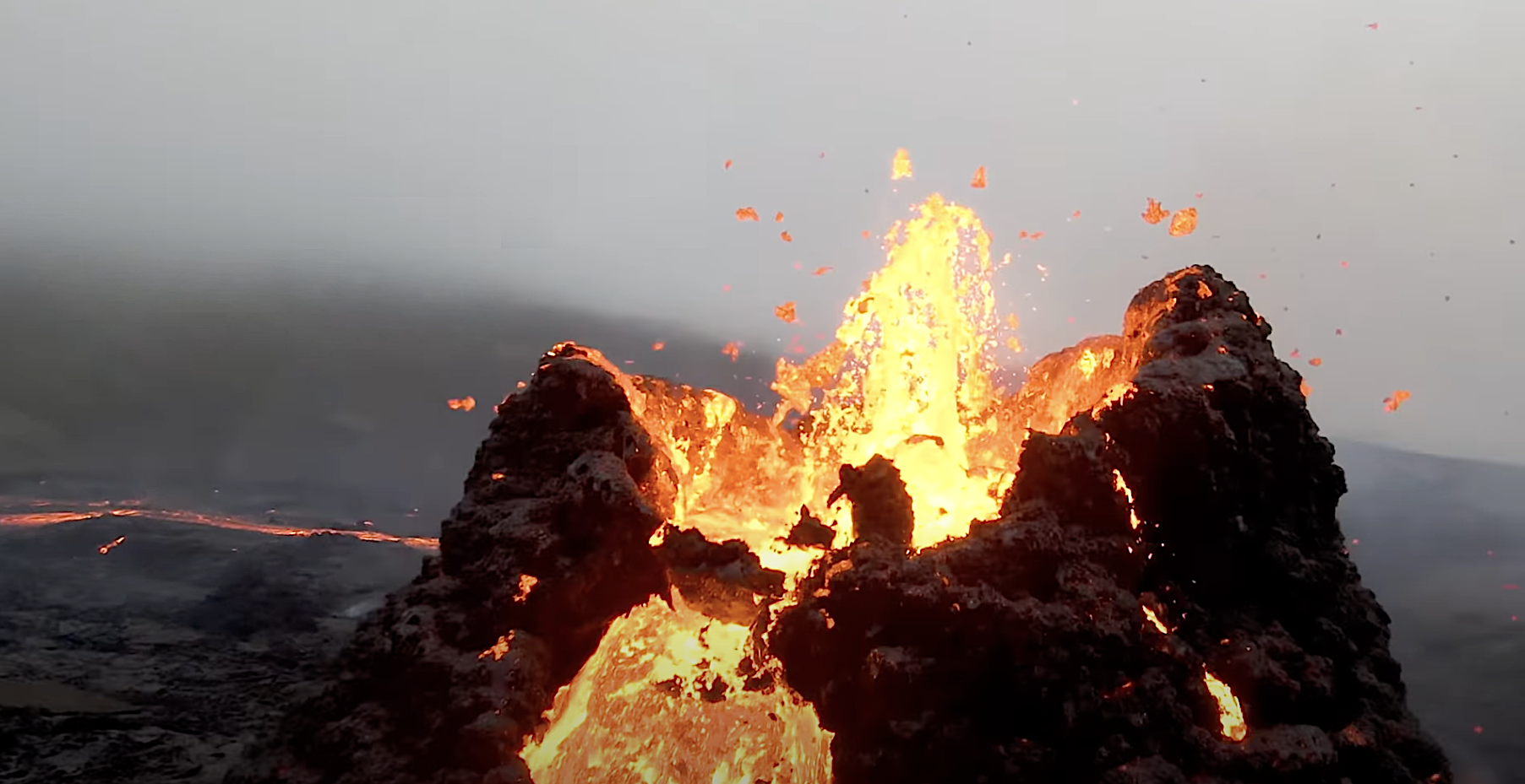 Iceland volcano eruption as seen by a drone
