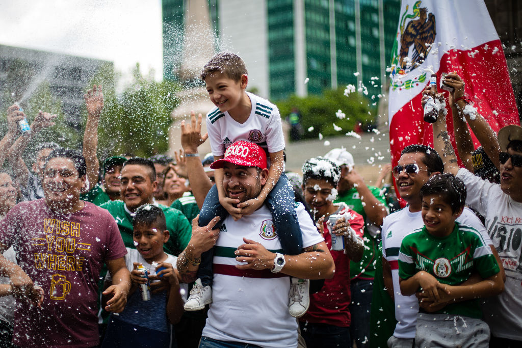 Soccer fans celebrate in Mexico City.