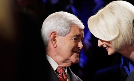 Newt Gingrich and his third wife, Callista: The GOP frontrunner has signed a conservative group&#039;s &quot;marriage vow,&quot; eliciting chuckles from bloggers well versed in Newt&#039;s adulterous past.