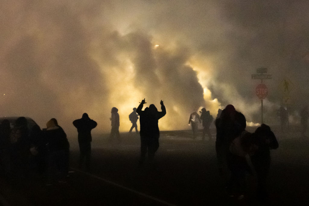 Tear gas in the air during a protest in Brooklyn Center, Minnesota.